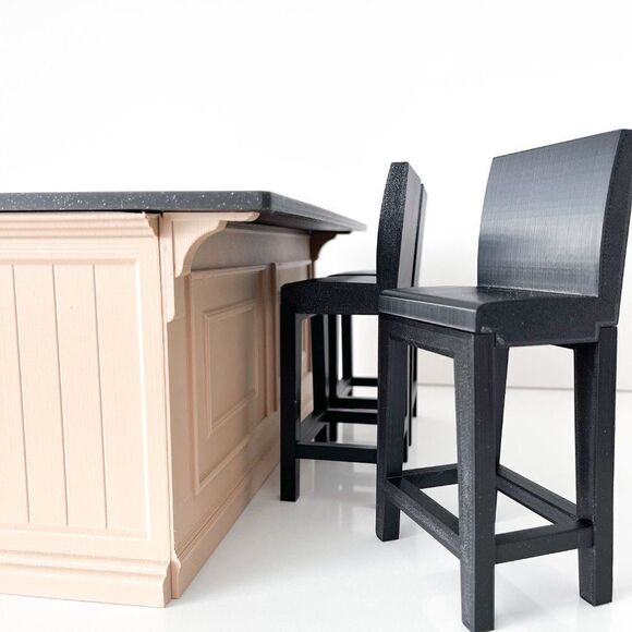 Barbie Integrity Doll Tan Kitchen Island 1:6 Scale 3 Matched Chairs 3D Printed - Picture 2 of 14